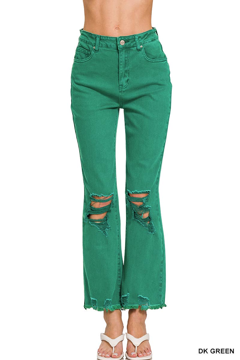 `Acid Wash High Waist Distressed Straight Leg Pants