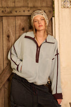 HALF ZIP CONTRAST DETAIL FLEECE SWEATSHIRT