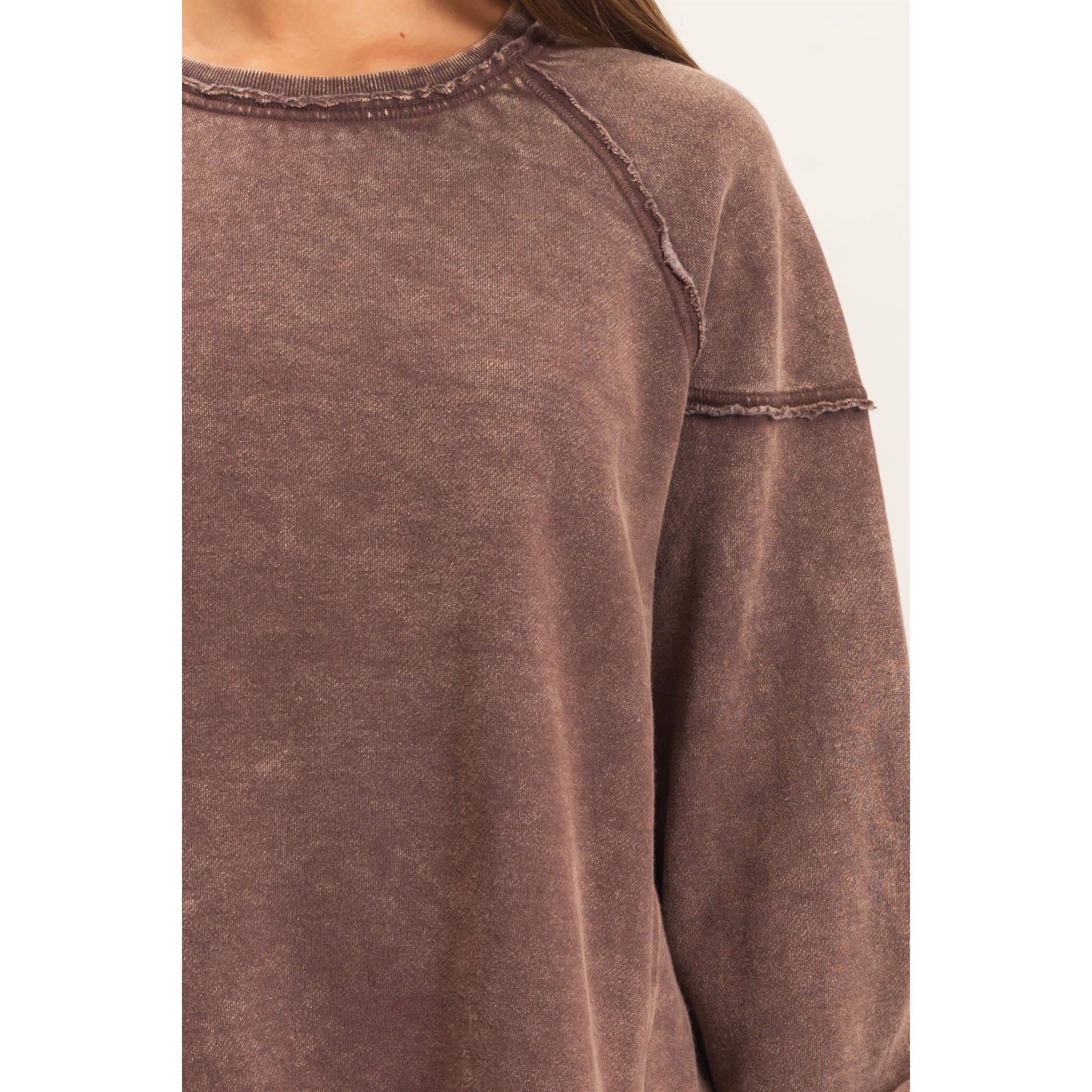 Acid Wash Raw Edge Sweatshirt