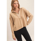 Ribbed Collared Pullover Top