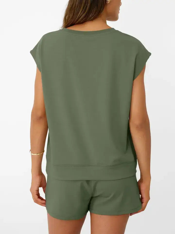 Casual Short Sleeve Top and Shorts Summer Set