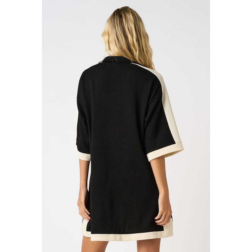 CLOUD KNIT CONTRAST STRIPE POLO MINI SHIRT DRESS