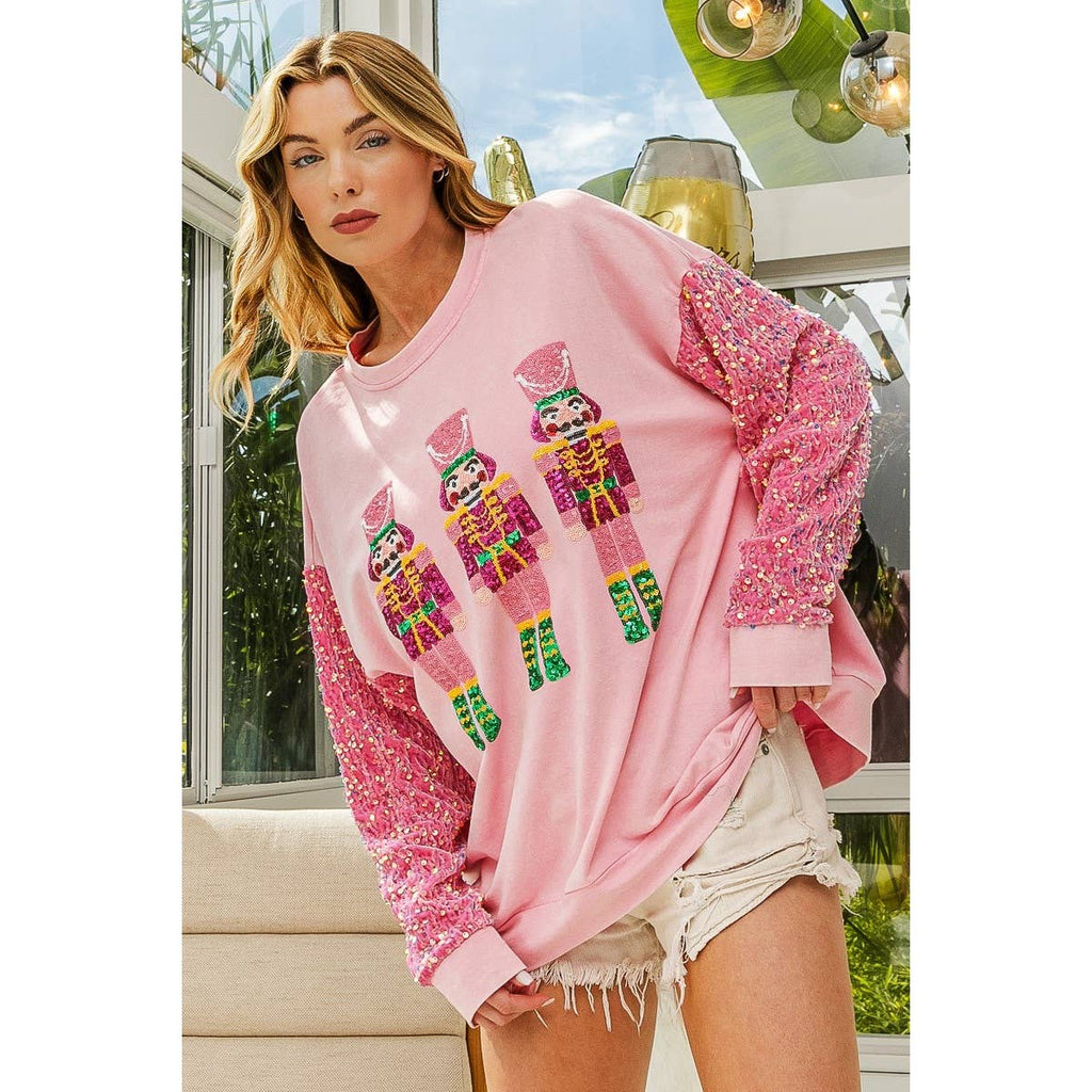 SEQUIN NUTCRACKERS VELVET SEQUIN WASHED PULLOVER