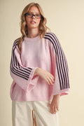 STRIPED 3/4 SLEEVE SWEATER MSW11585