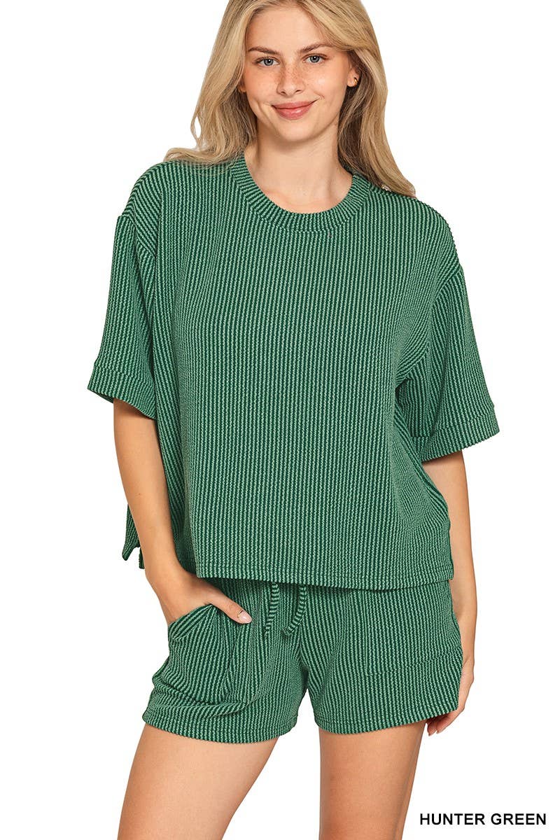 Corded Rib Short Sleeve Tee And Short Pants Set