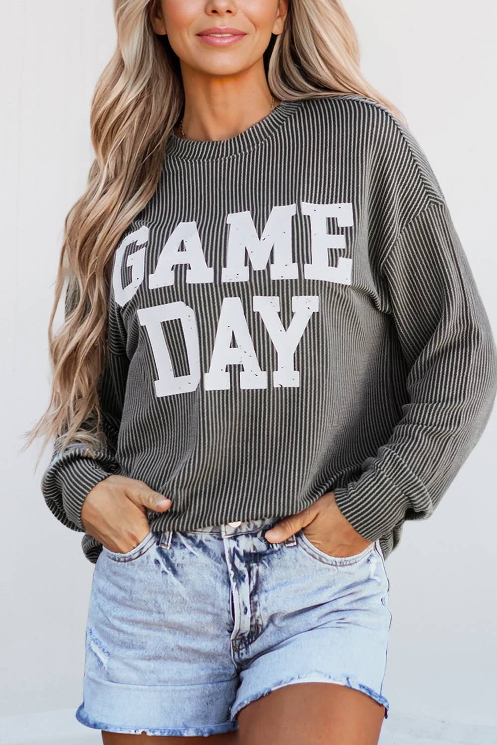 GAME DAY Graphic Textured Long Sleeve Top