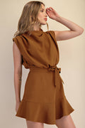 Cowl Neck Sleeveless Waist Tie Mini Dress