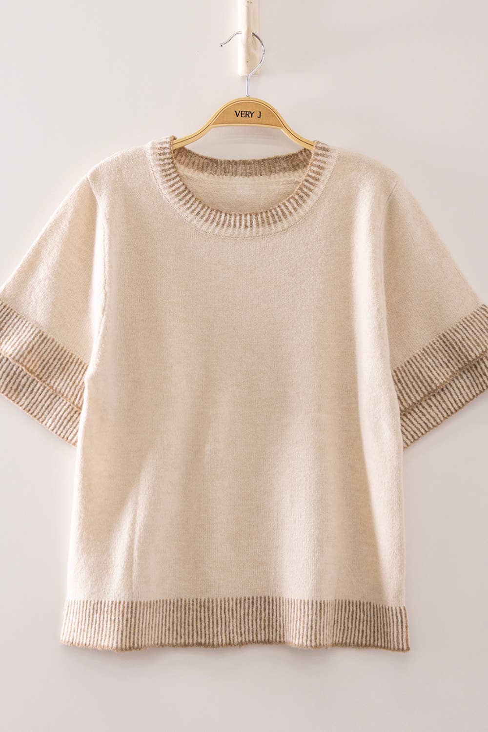 12W3712N-Soft Touch Contrast Rib Knit Top