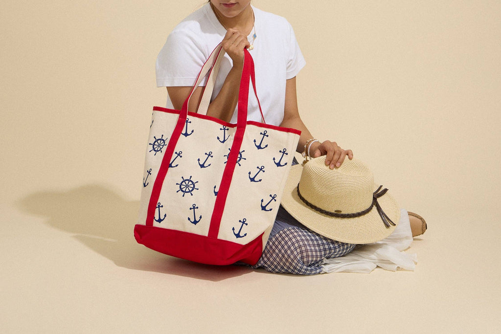 Large Nautical Print Canvas Tote | Beach Carry Bag