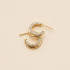 Layered 18k Gold Dip CZ Open Hoop Earrings | 18K Gold-Dipped Layered CZ Open Hoop Earrings