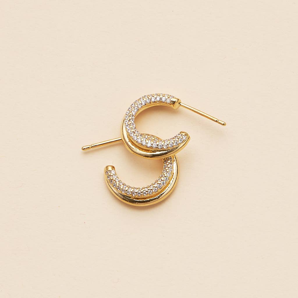 Layered 18k Gold Dip CZ Open Hoop Earrings | 18K Gold-Dipped Layered CZ Open Hoop Earrings
