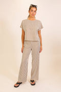 Striped Textured Top & Wide Leg Pant Set