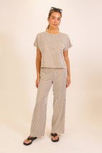 Striped Textured Top & Wide Leg Pant Set