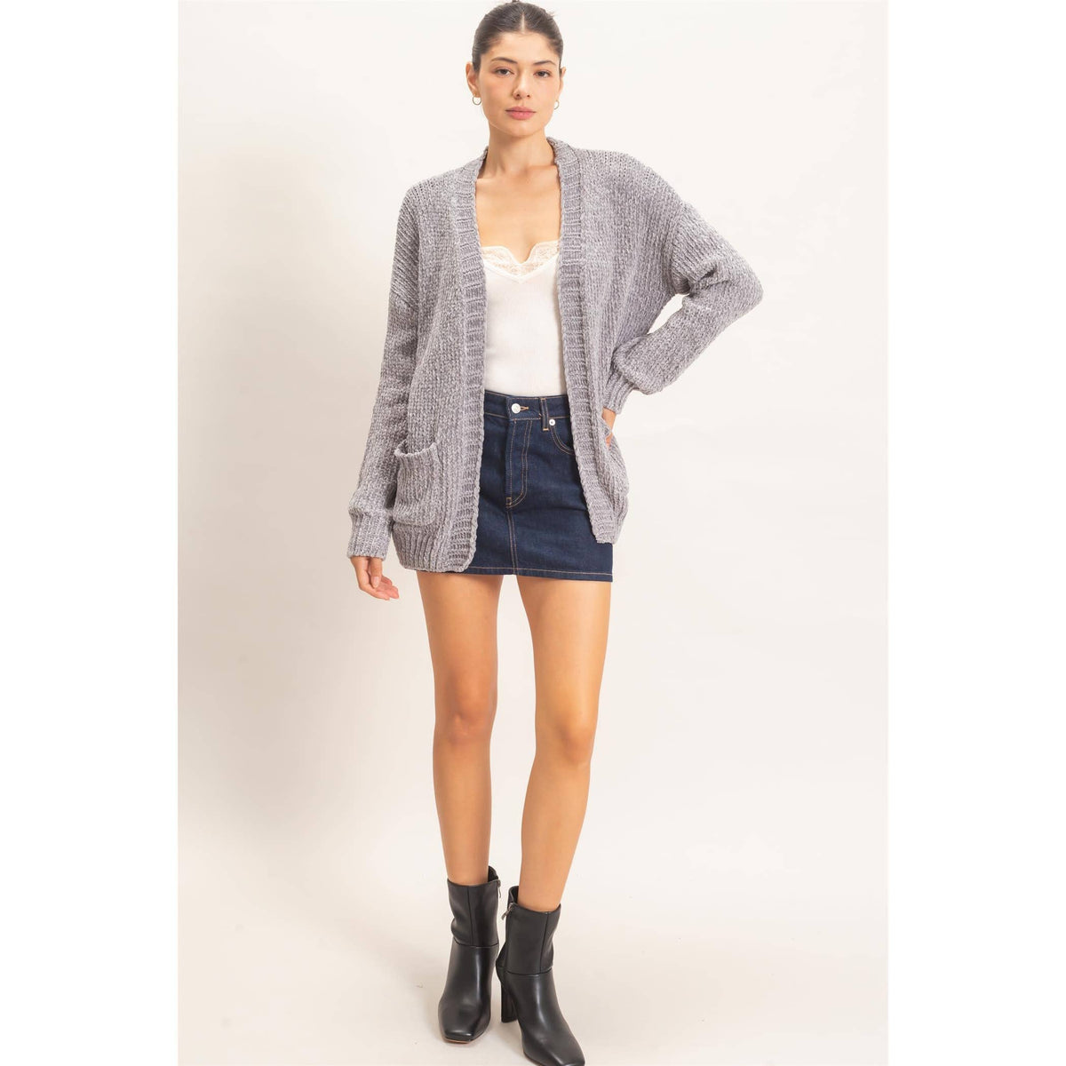Patch Pocket Chenille Cardigan