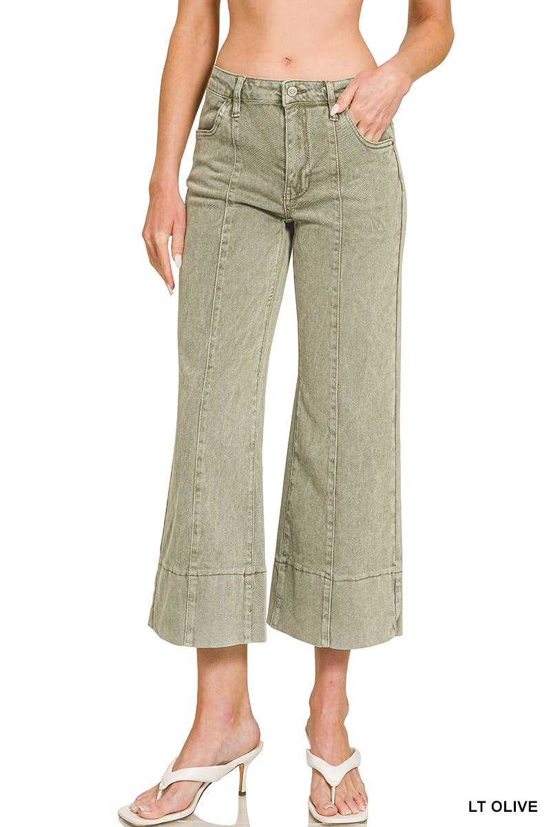 Mid Rise Wide Leg Cropped Color Denim Pants Zenana