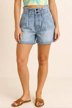 Pleated Denim Shorts