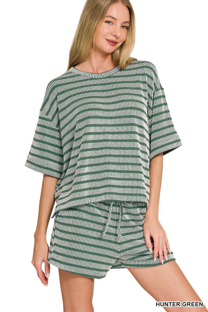 0420 Raised Rib Striped Tee & Shorts Set SI-29196