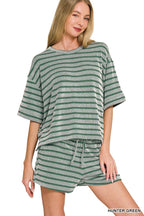 0420 Raised Rib Striped Tee & Shorts Set SI-29196