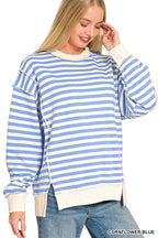 Premium Yarn Dyed Striped Fleece Exposed-seam Sweatshirts