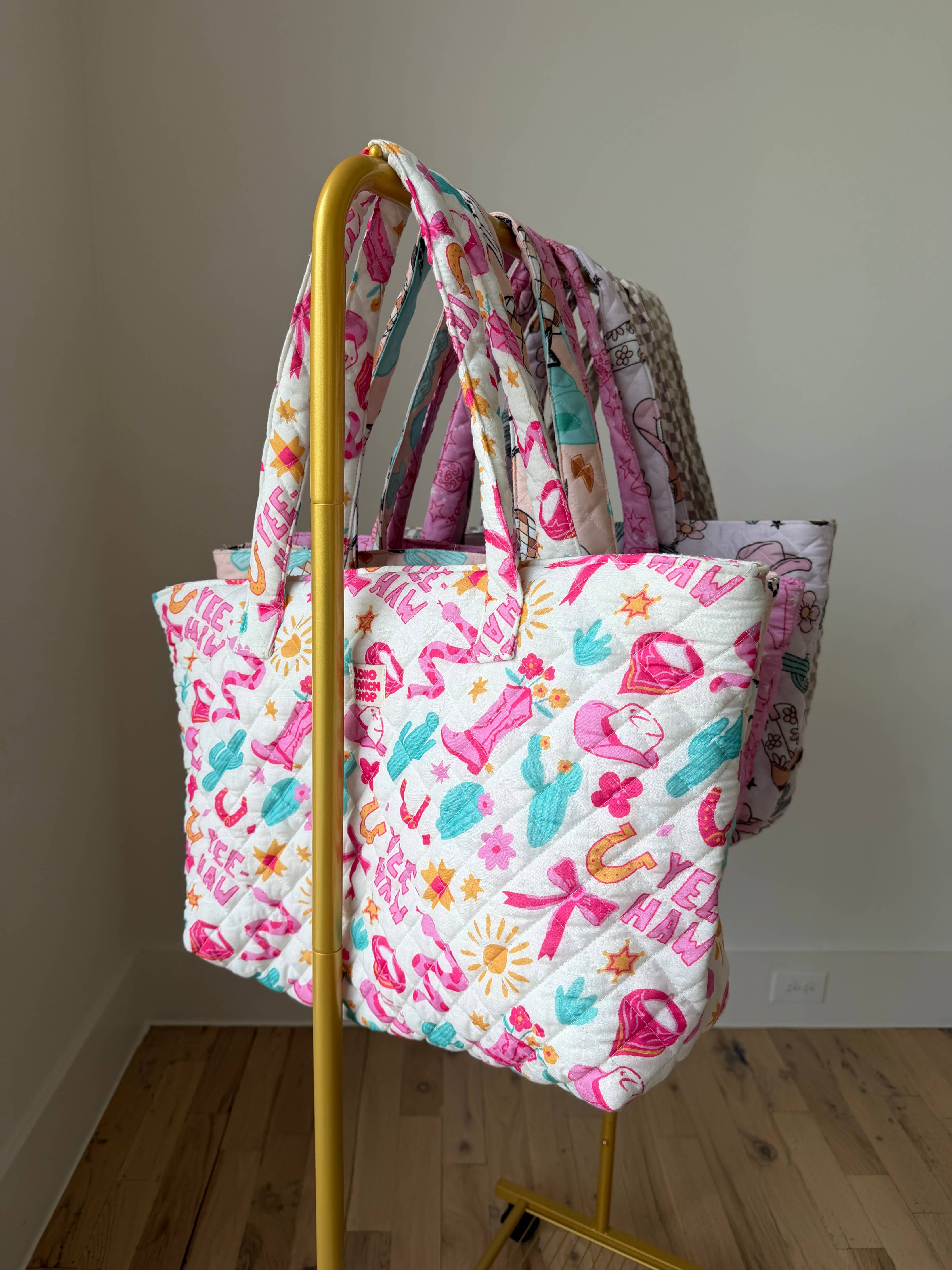 Western Print Everyday Carryall Tote Bag - Fabric Quilted 