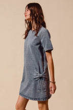 Bow Ribbon Knot Applique Denim Mini Dress
