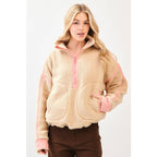HALF ZIP CONTRAST DETAIL FLEECE SWEATSHIRT
