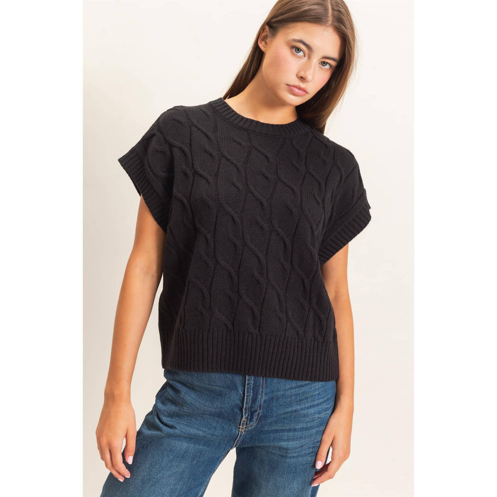 Cable Knit Cap Sleeve Sweater