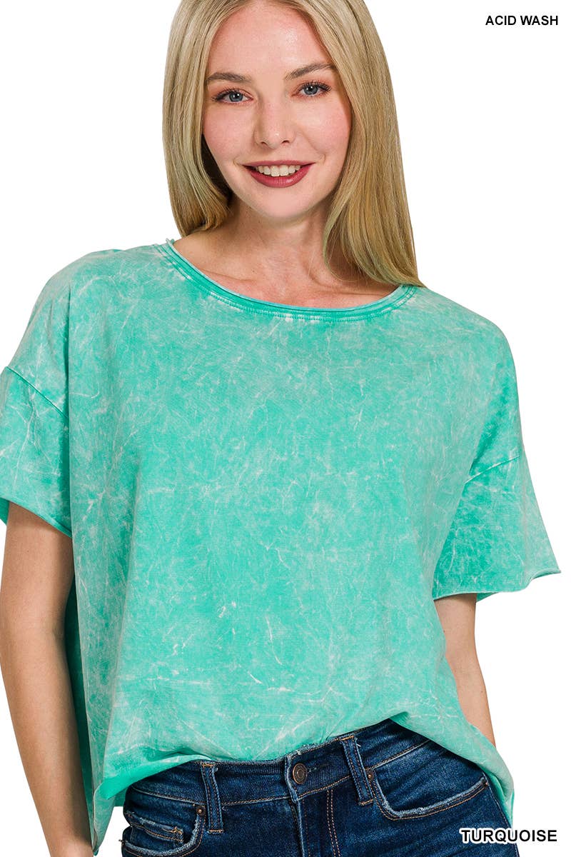 Crinkle washed crew neck short sleeve crop box tee - Zenana