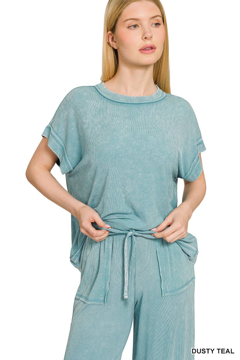 Ribbed Acid Wash Rayon Top & Pants