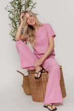 Short Sleeve Top & Wide Knit Pants Set