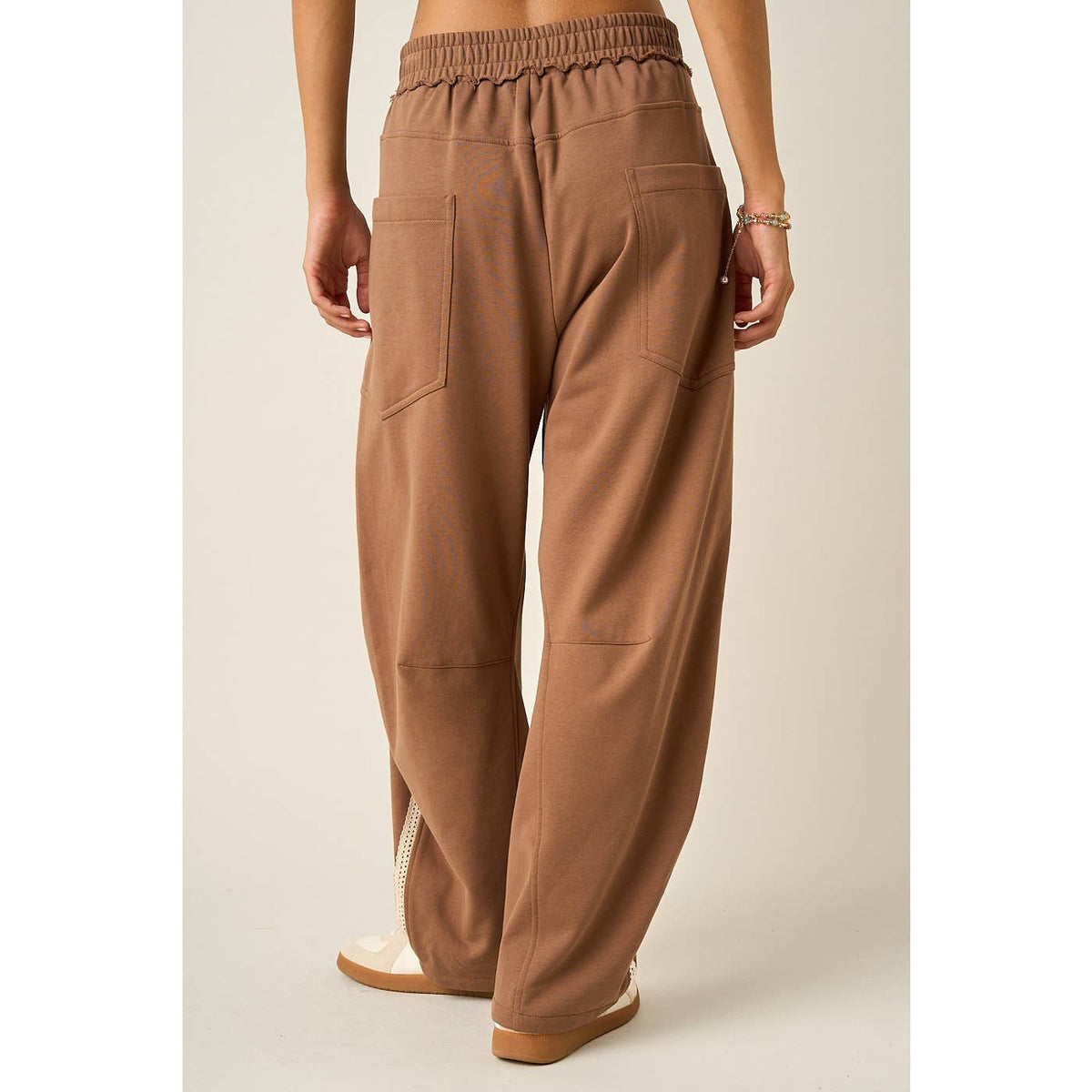 LACE TRIM BARREL LEG DRAWSTRING PANTS