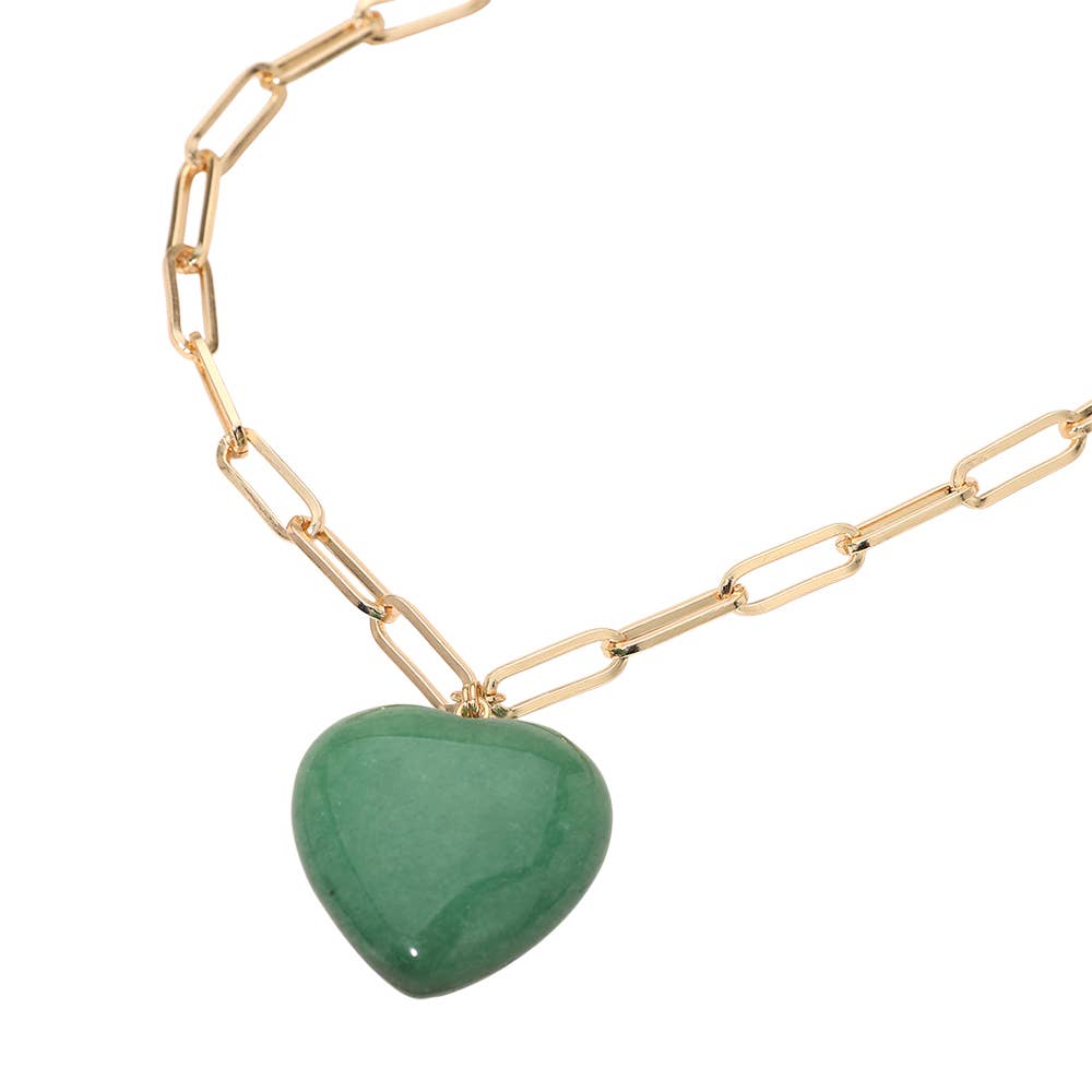 Resin Puffy Heart Pendant Paperclip Chain Necklace