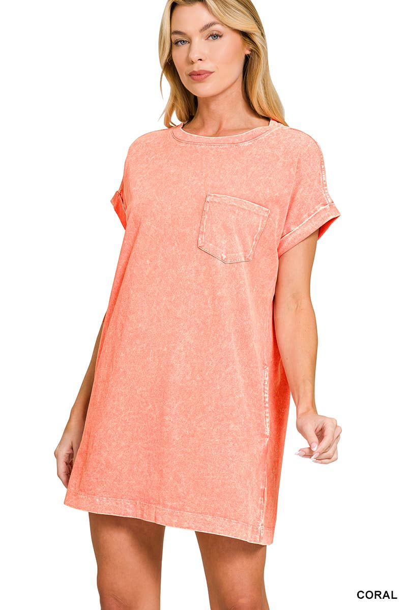 1211 Halo Washed Premium Cotton T Shirts Dress w/ pockets SI-2918