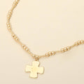 Brushed Hammered Metal Cross Pendant Beaded Chain Necklace