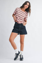 8510HN Striped Boxy Short Sleeve Tee