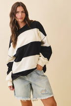 8551GN Contrast Panel Long Sleeve Slouchy Pullover 1