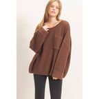 Ribbed Knit Patch Pocket Sweater