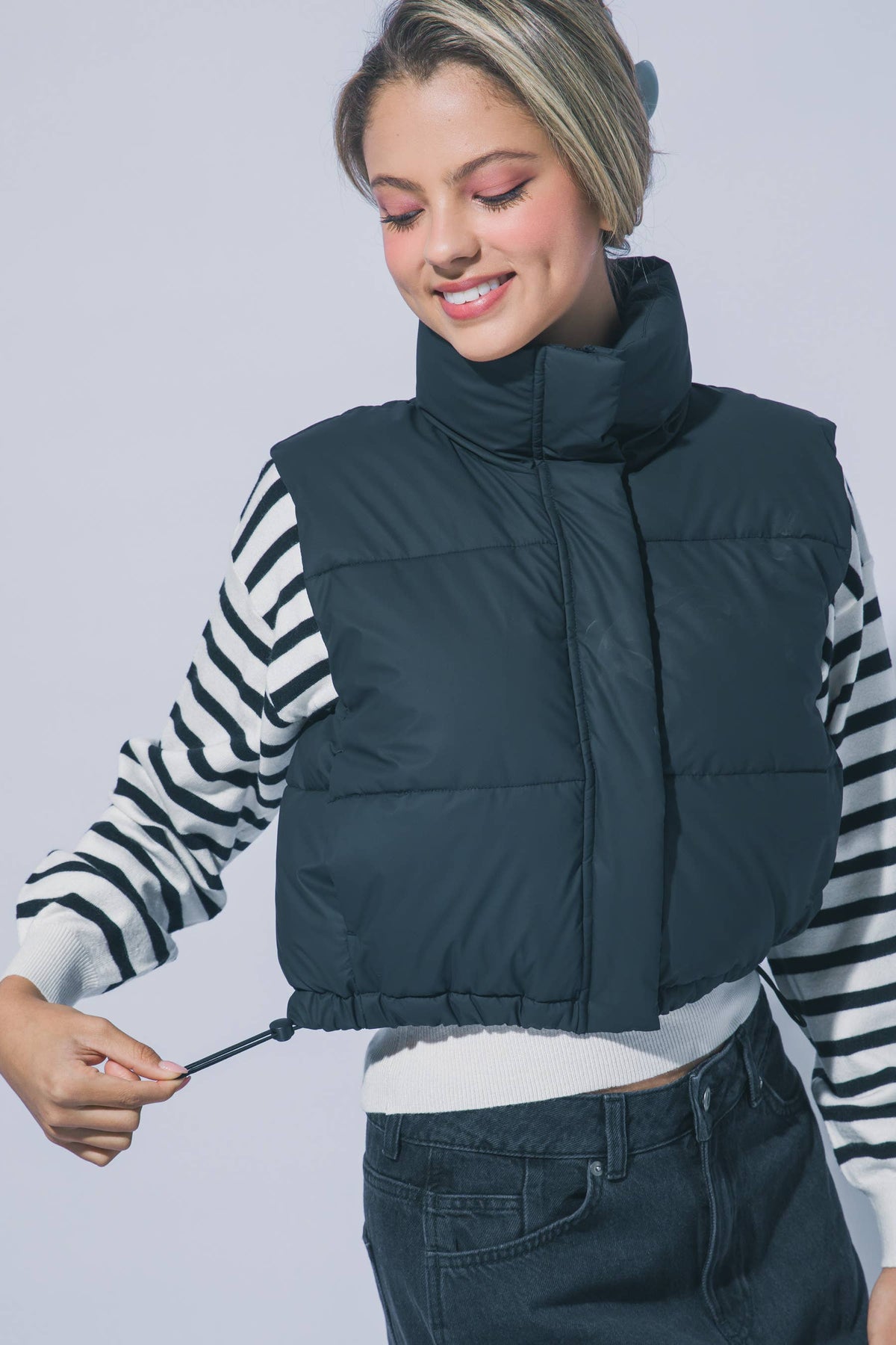 PU Cropped Puffer Vest With Pockets