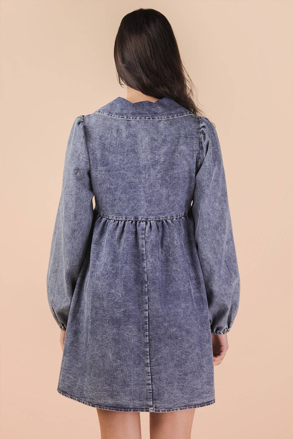 Washed Chambray Collared Mini Dress