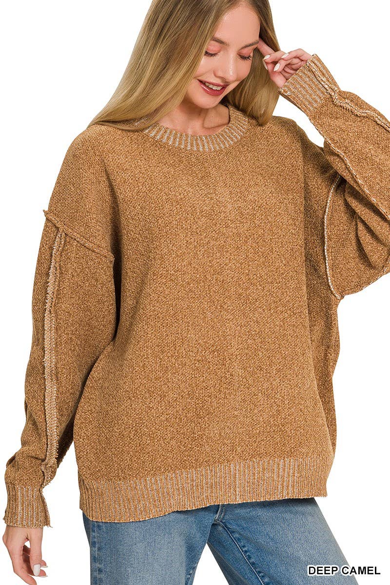 Exposed Seam Drop Shoulder Oversized Sweater
