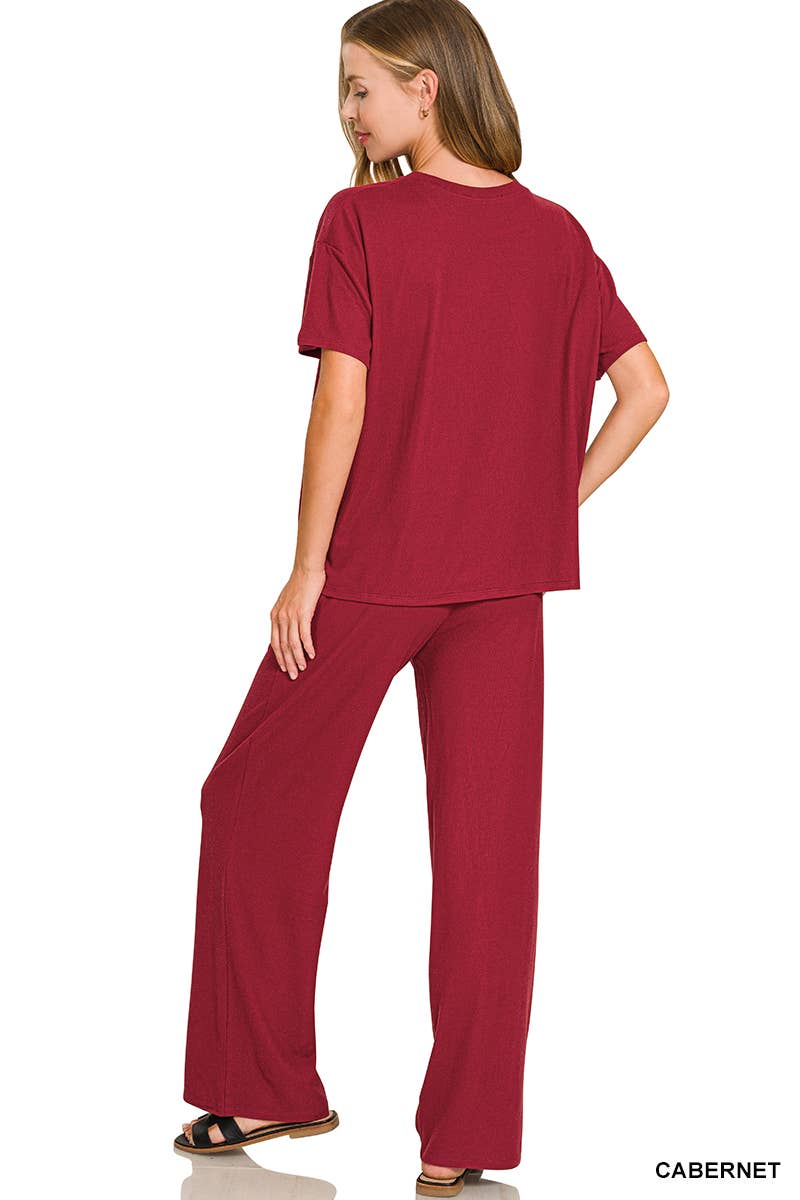 Soft Hacci Short Sleeve Tee & Long Pants 2PC Set