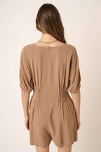 PINTUCK DETAIL V NECK SHORT SLEEVE ROMPER