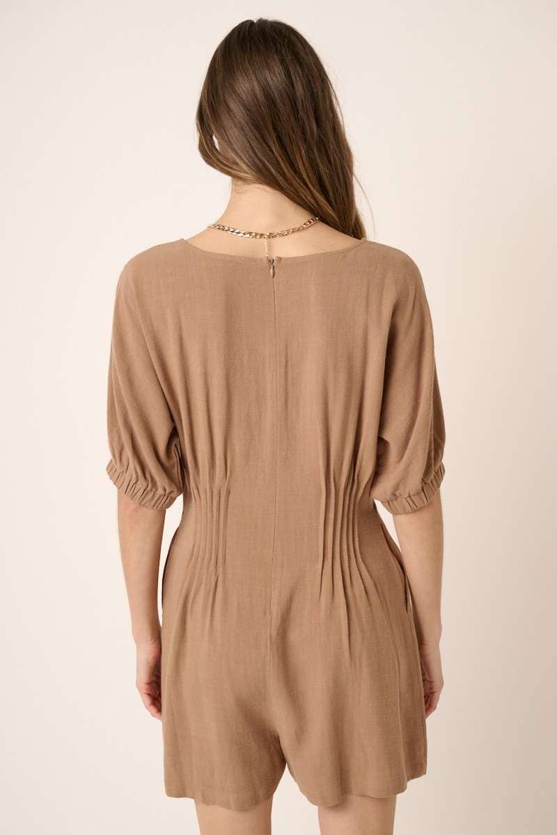 PINTUCK DETAIL V NECK SHORT SLEEVE ROMPER