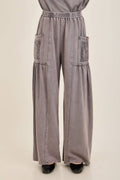 Mineral Washed Boho Trim Patched Pockets Pants HP7542