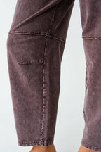 Cotton Blend Mineral Wash Cropped Straight Leg Pants