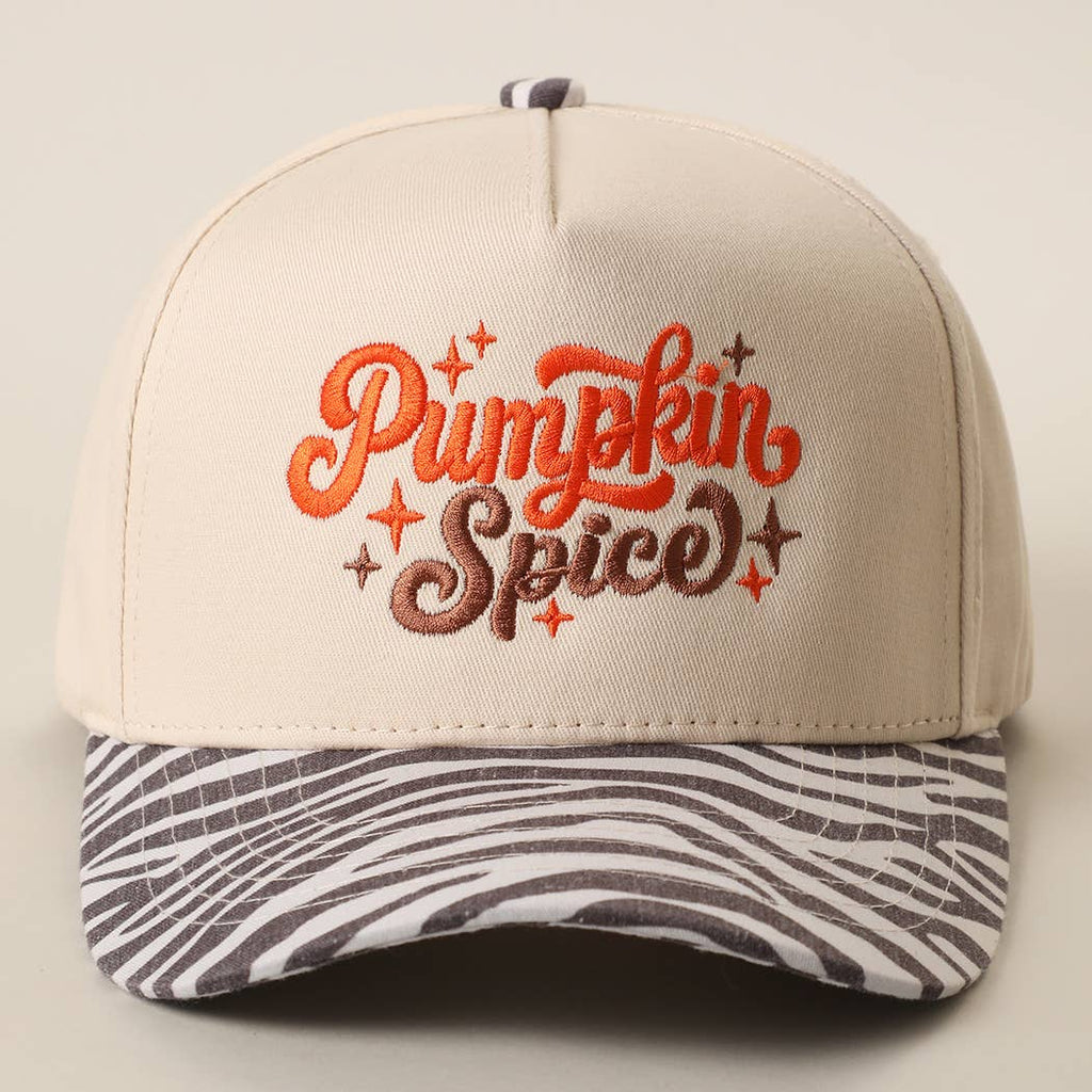 Pumpkin Spice Embroidered Printed Brim Trucker Hat