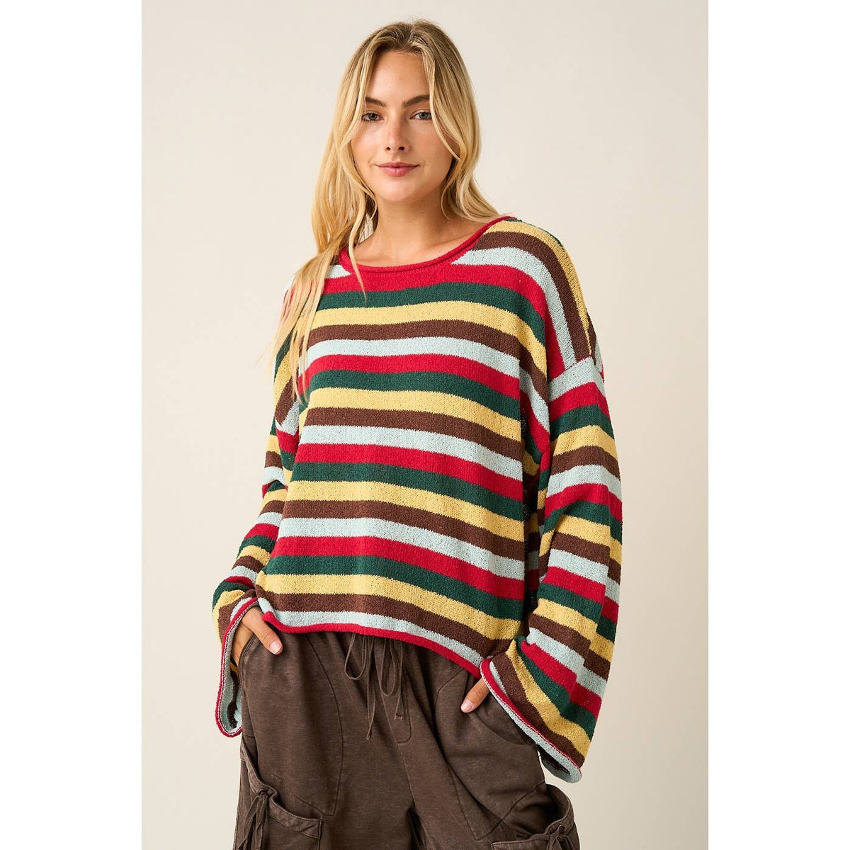 MULTICOLOR STRIPED SWEATER KNIT TOP