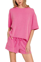 Corded Rib Short Sleeve Tee And Short Pants Set