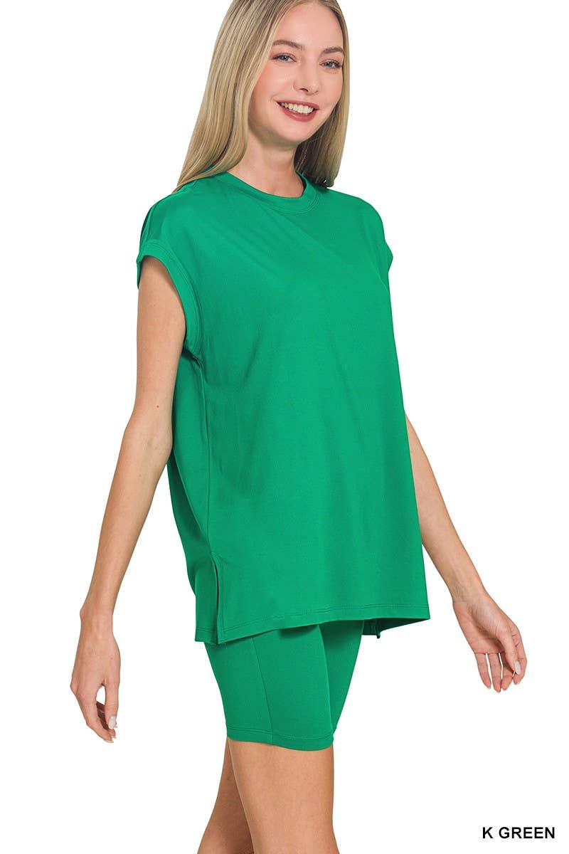 Brushed Dty Microfiber Top And Biker Shorts