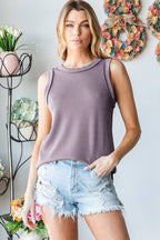ET7276-11 SLEEVELESS SOLID URBAN RIBBED TOP